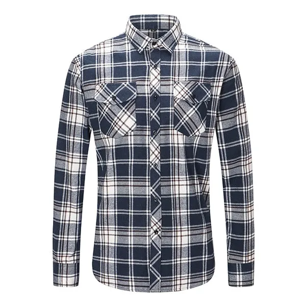 Dioufond Mens Pocket Flannel Plaid Cotton Shirt Long Sleeve Checkered Casual Slim Fit Black Warm Autumn Winter Shirts New