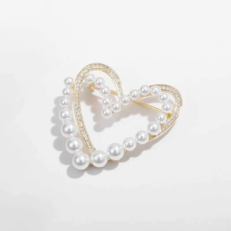 Elegant Pearl Heart Brooch – Bow Pin for Women’s Coats & Sweaters