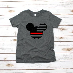 Fire Fighter Mickey Mouse Disney Kids Shirt - Infant Toddler & Youth - Red Stars and Stripes