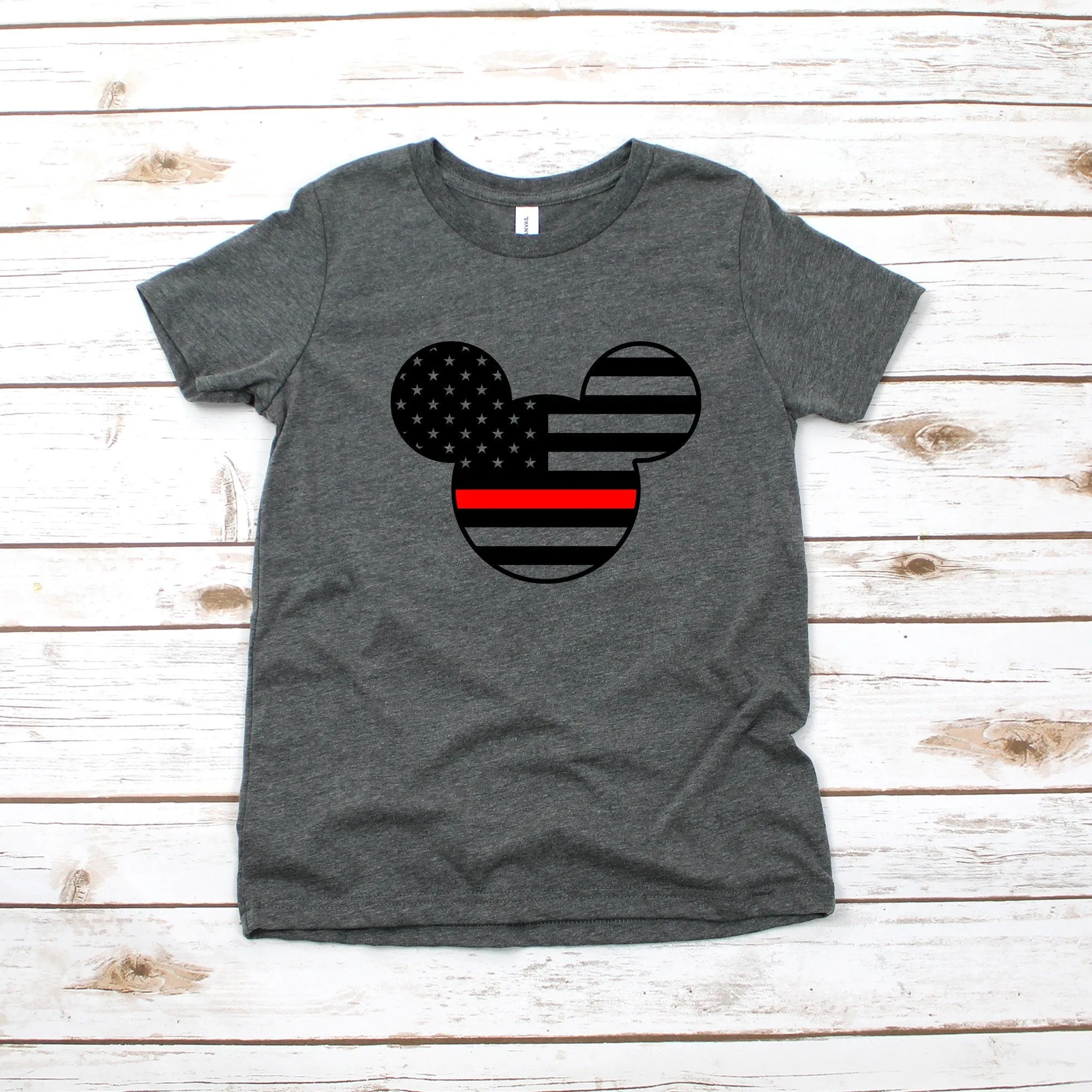 Fire Fighter Mickey Mouse Disney Kids Shirt - Infant Toddler & Youth - Red Stars and Stripes