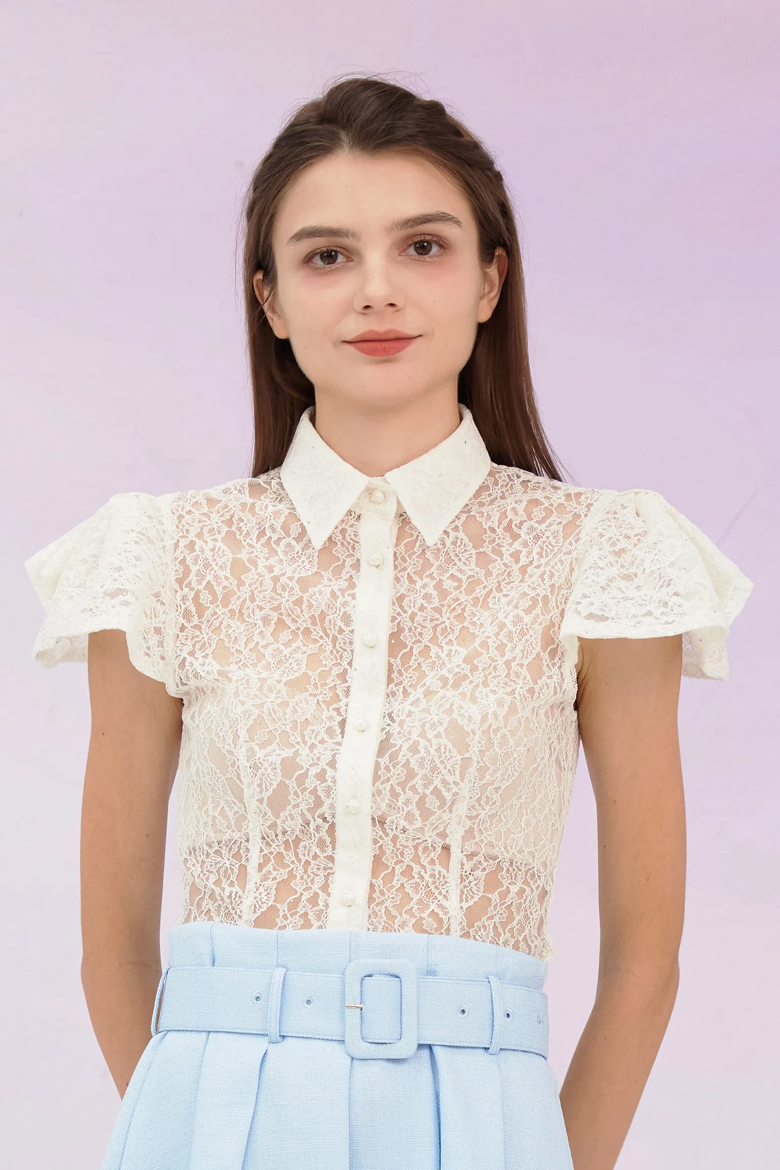 Garima White Lace Button Top