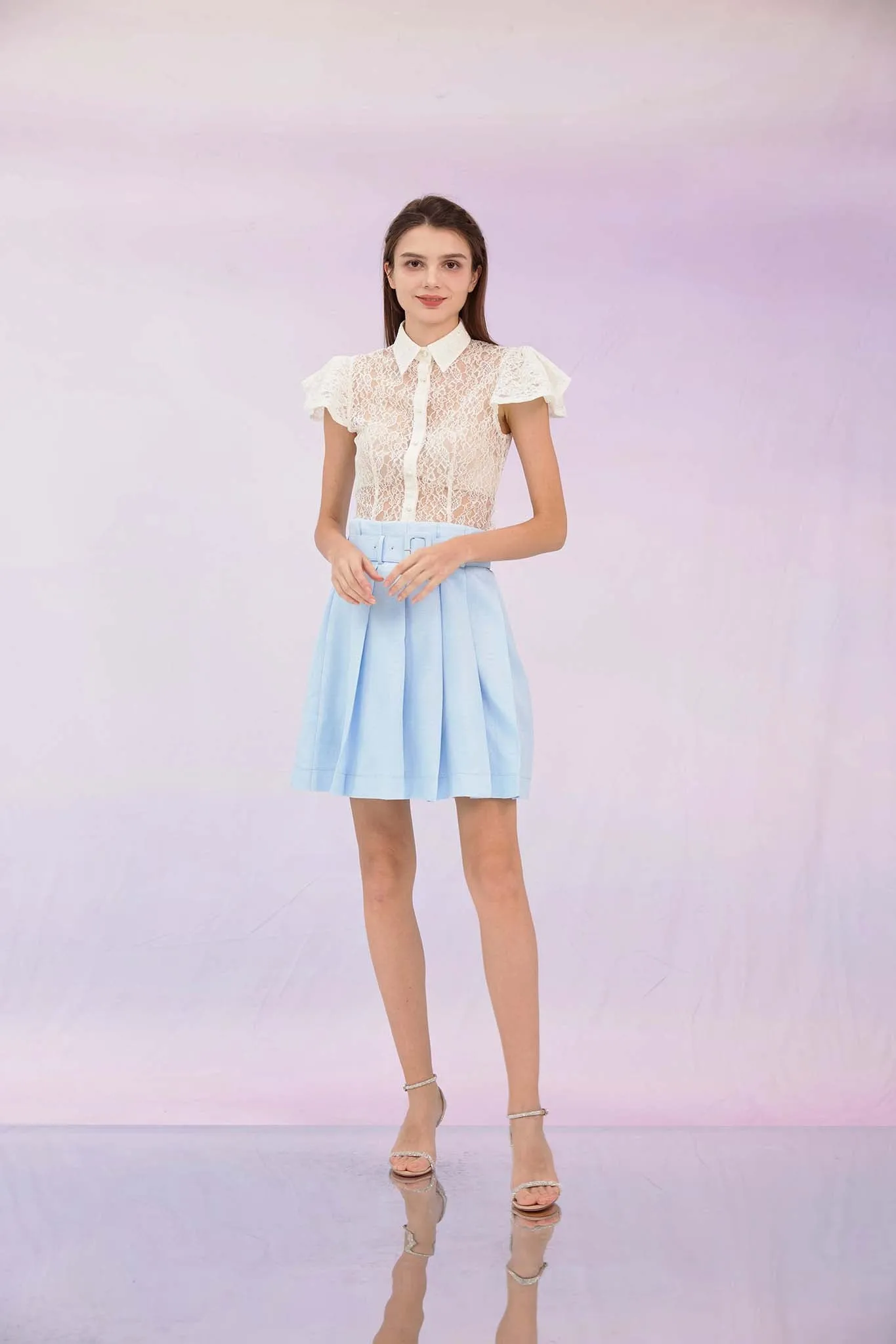 Garima White Lace Button Top