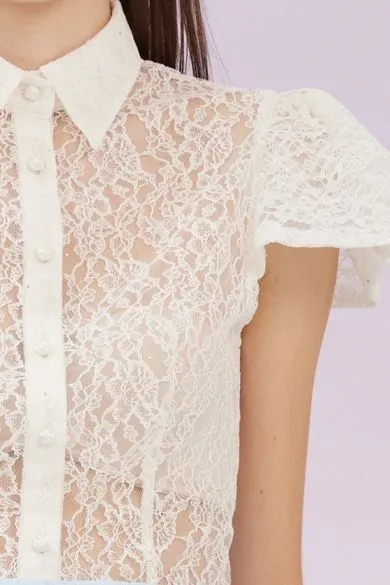 Garima White Lace Button Top