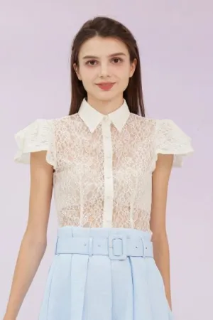 Garima White Lace Button Top
