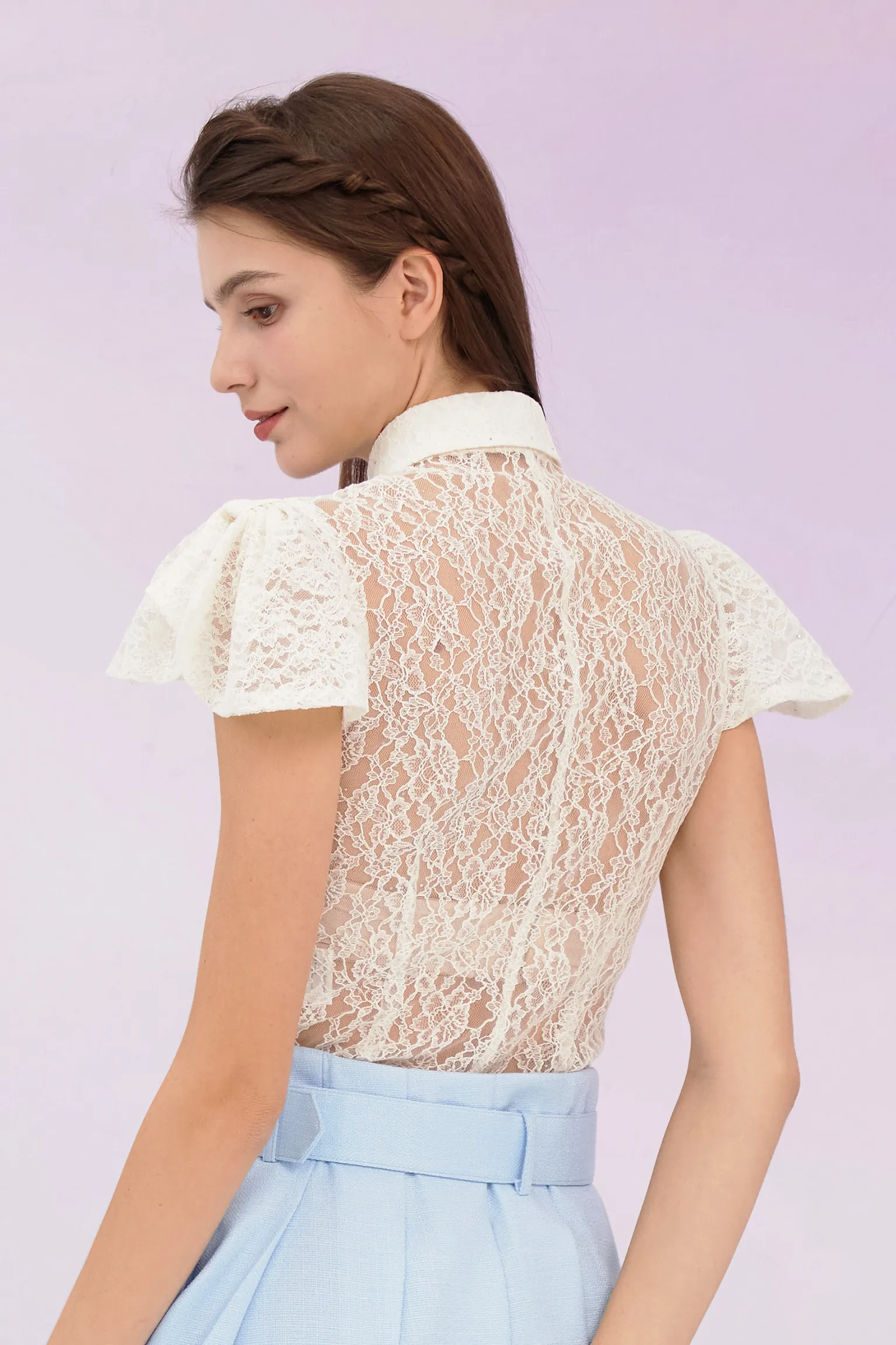 Garima White Lace Button Top