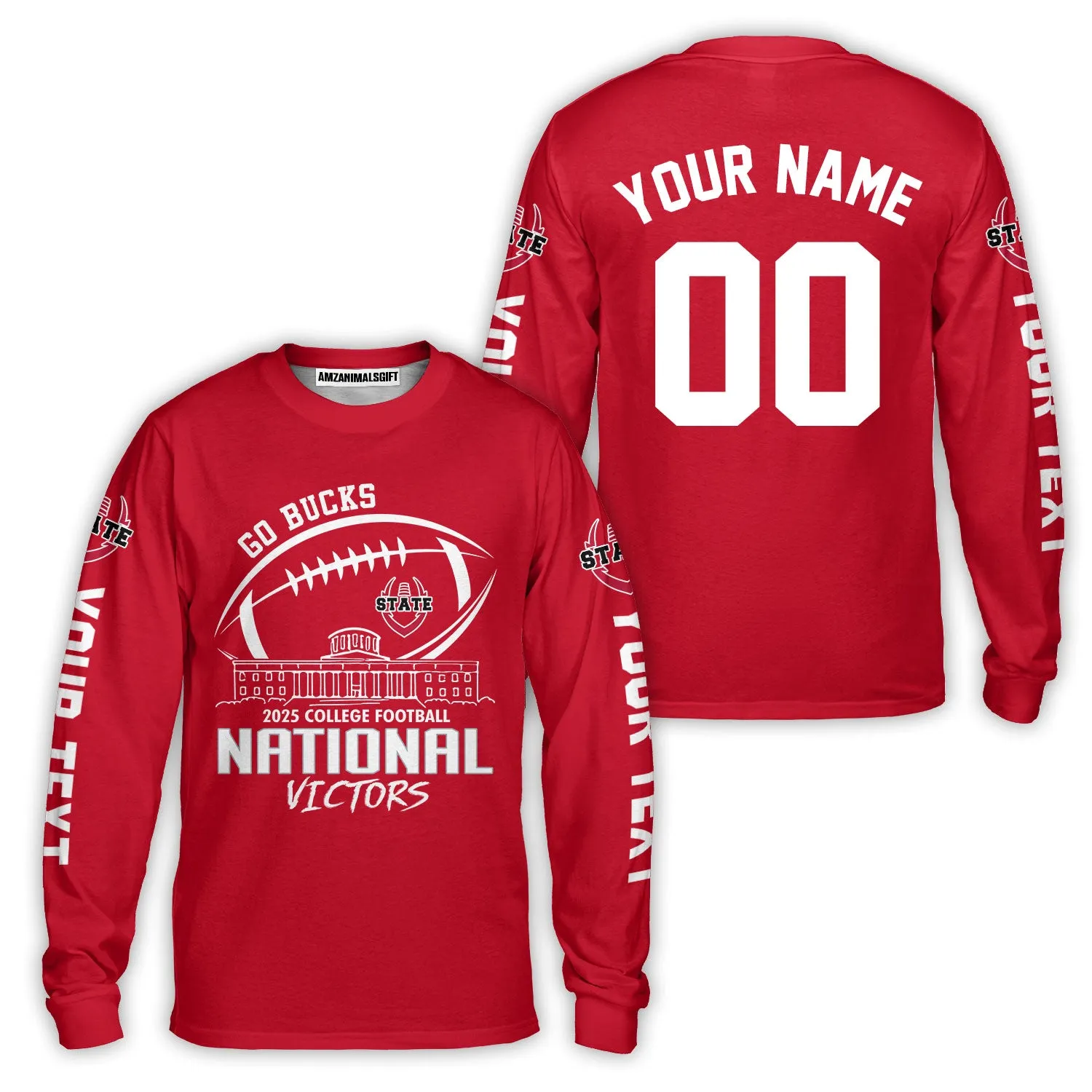 Go Bucks 2025 College Football Victors Custom 2 Sided Long Sleeve Shirt, National Winner Shirt, 2025 Champions Columbus Ohio Custom Long Sleeve Shirts