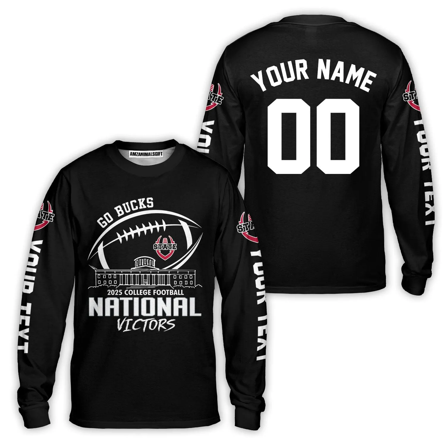 Go Bucks 2025 College Football Victors Custom 2 Sided Long Sleeve Shirt, National Winner Shirt, 2025 Champions Columbus Ohio Custom Long Sleeve Shirts