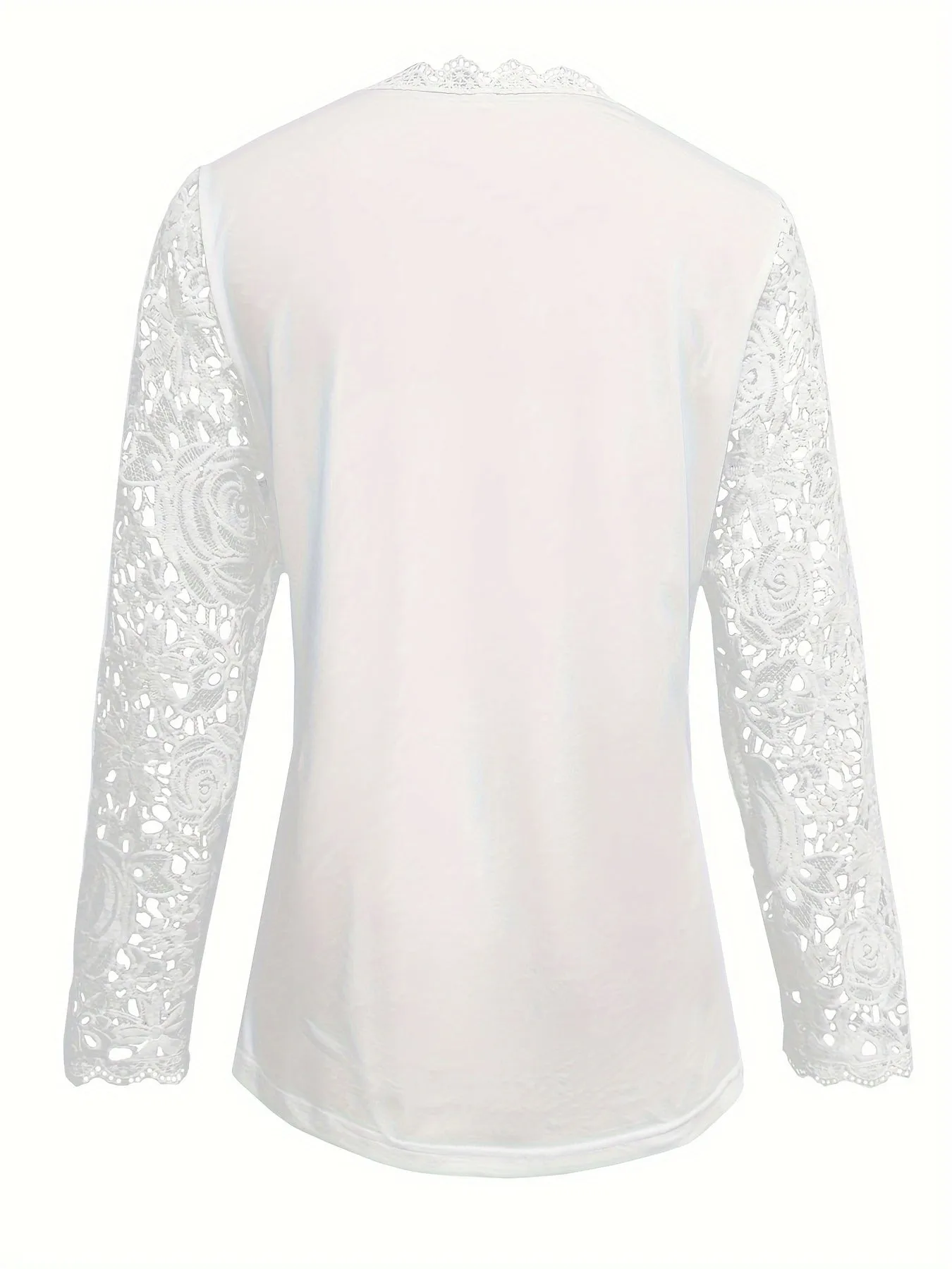 Guipure Lace Scallop Trim T-shirt, Elegant Long Sleeve for Spring/Fall.