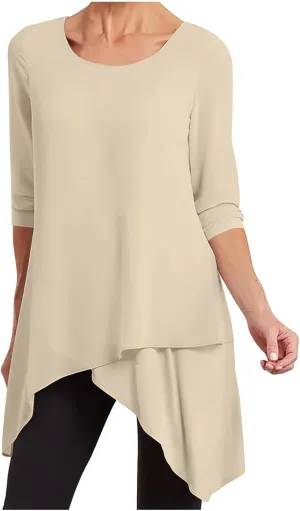 jovati Women's Casual Round Neck T-shirt Fashion Versatile Solid Long Sleeved Pullover Tops Loose Comfy Elegant Blouse