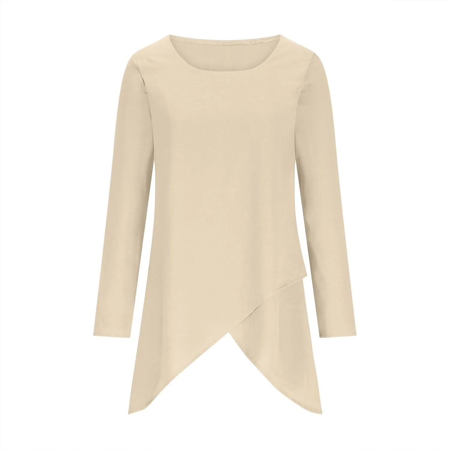 jovati Women's Casual Round Neck T-shirt Fashion Versatile Solid Long Sleeved Pullover Tops Loose Comfy Elegant Blouse
