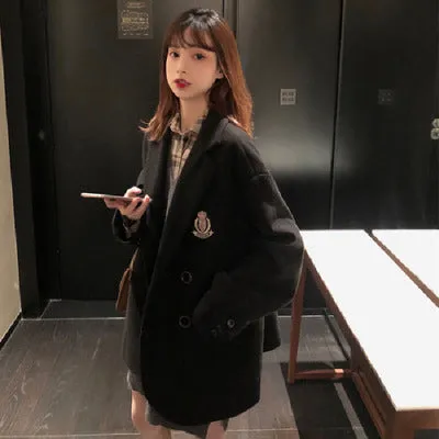 Loose College Elegant Suit Collar Coat Women Long Sleeved Thin INS Women Outerwear