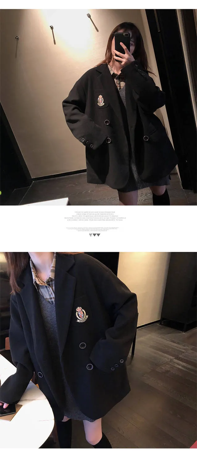 Loose College Elegant Suit Collar Coat Women Long Sleeved Thin INS Women Outerwear