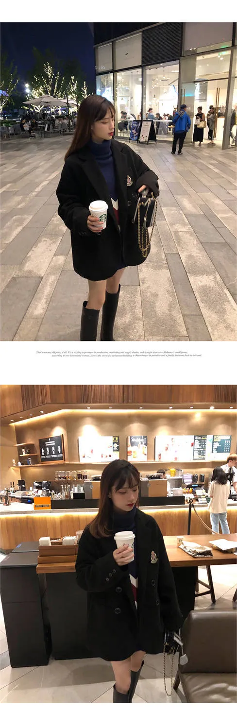 Loose College Elegant Suit Collar Coat Women Long Sleeved Thin INS Women Outerwear