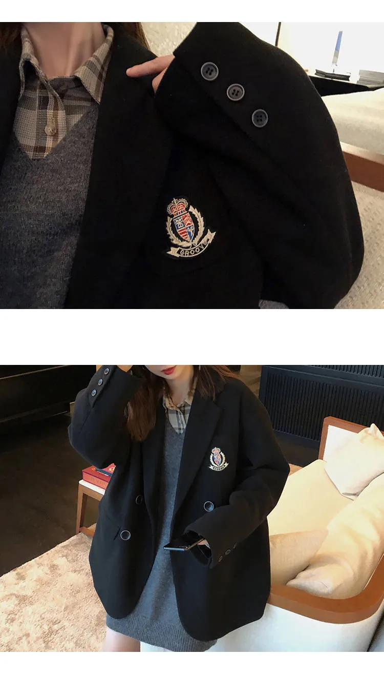 Loose College Elegant Suit Collar Coat Women Long Sleeved Thin INS Women Outerwear
