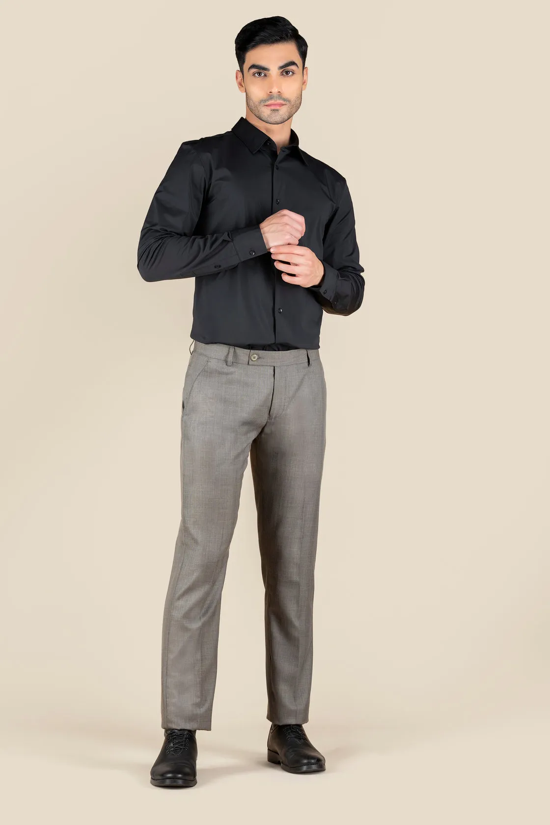 Men's Brown Slim Fit Non Stretch Formal Trouser With Flat Front