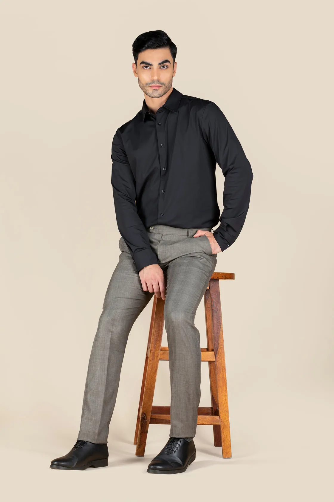 Men's Brown Slim Fit Non Stretch Formal Trouser With Flat Front