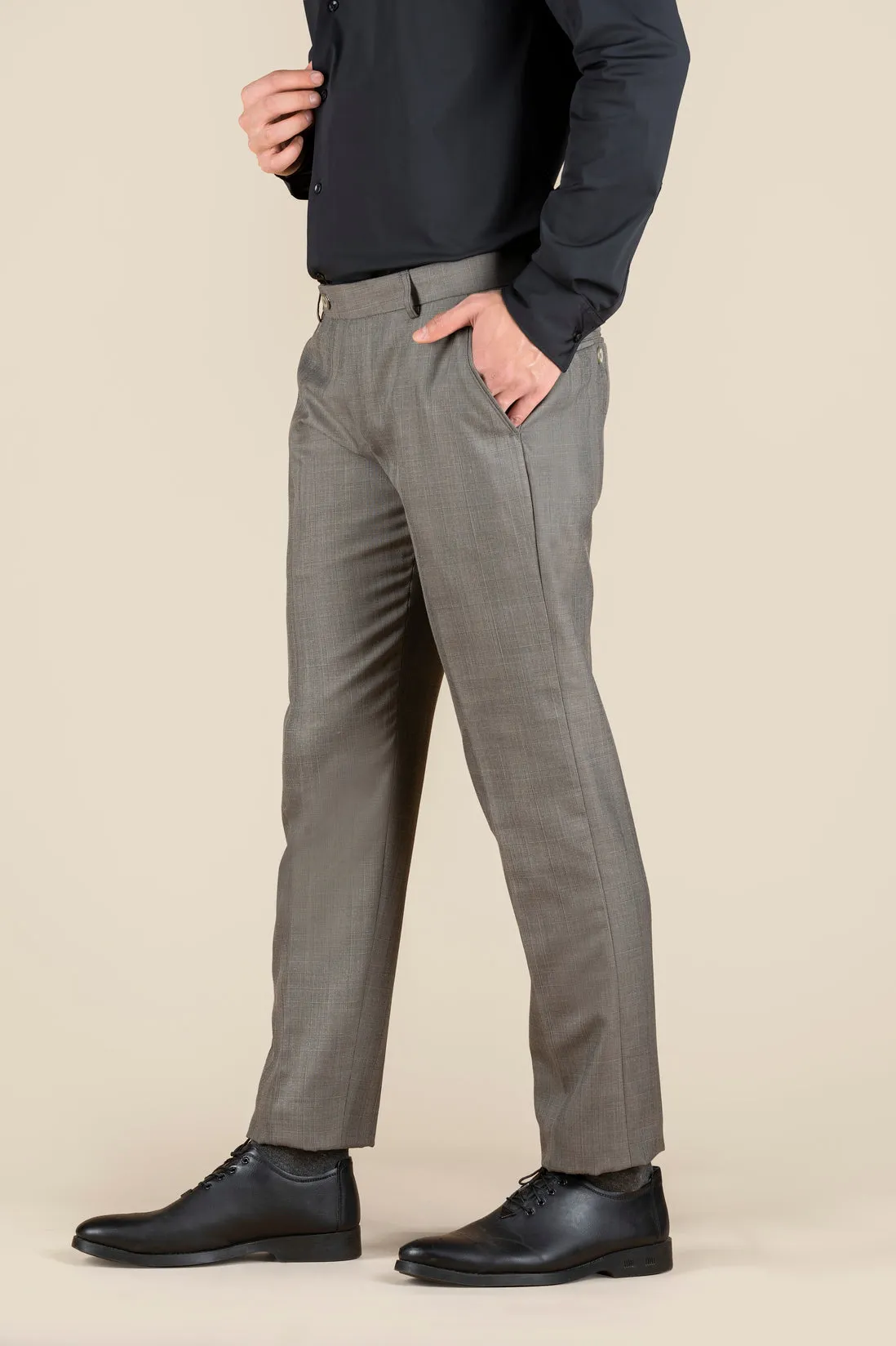 Men's Brown Slim Fit Non Stretch Formal Trouser With Flat Front