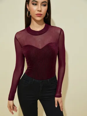 Mesh Yoke & Sleeve Velvet Tee FD