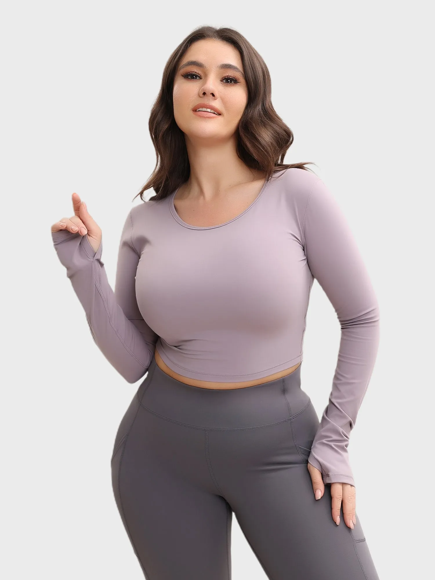 Midsize Slim Fit Nude Long Sleeve Yoga Crop Top