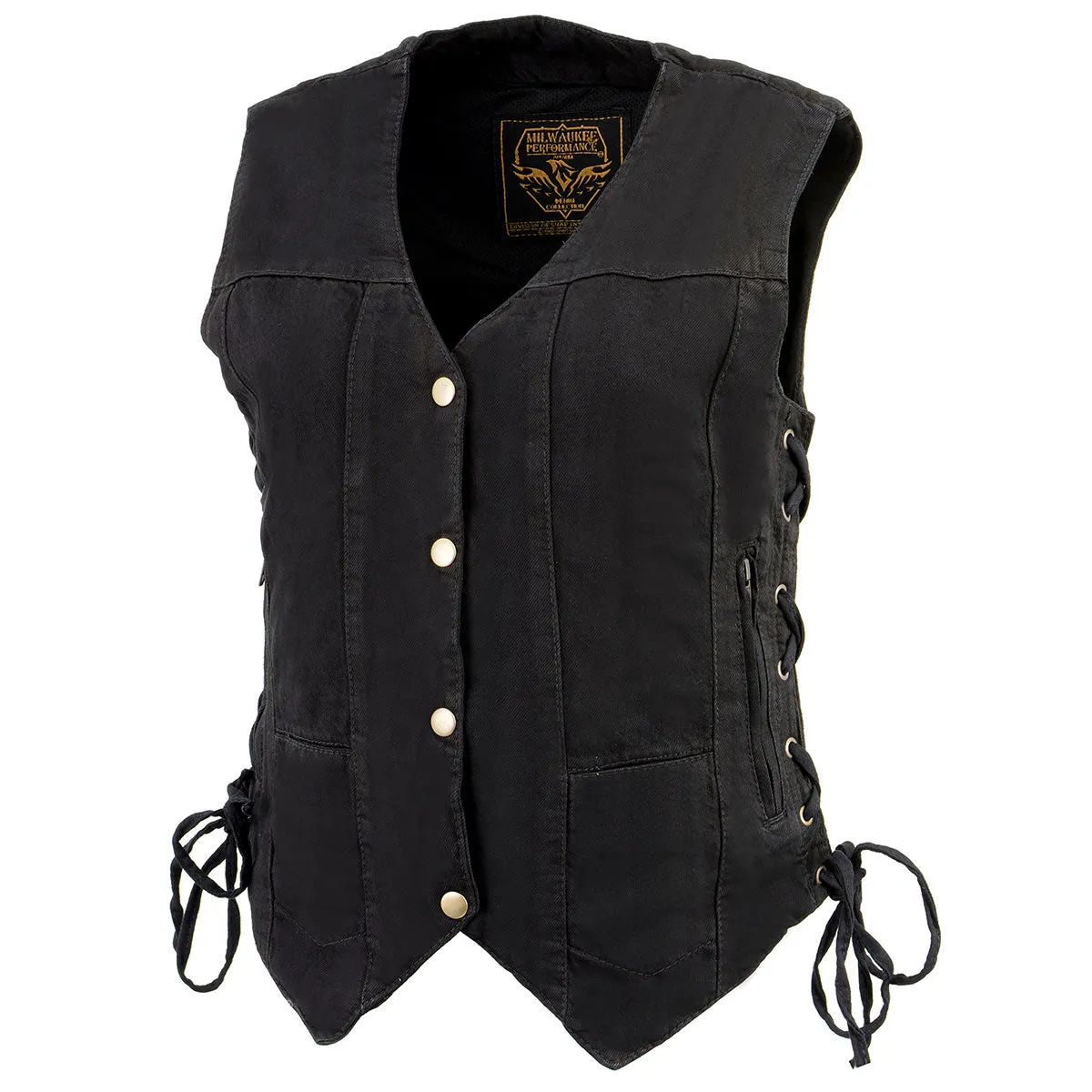 Milwaukee Leather MDL4020 Women's Classic Black 6 Pocket Side Lace Denim Vest