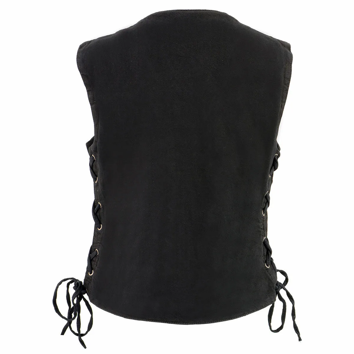 Milwaukee Leather MDL4020 Women's Classic Black 6 Pocket Side Lace Denim Vest