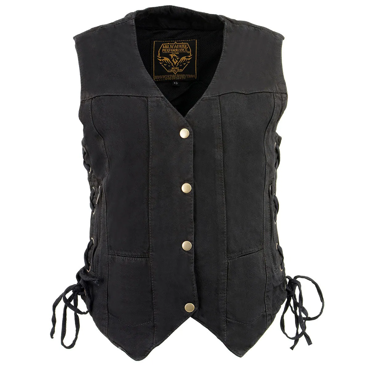 Milwaukee Leather MDL4020 Women's Classic Black 6 Pocket Side Lace Denim Vest