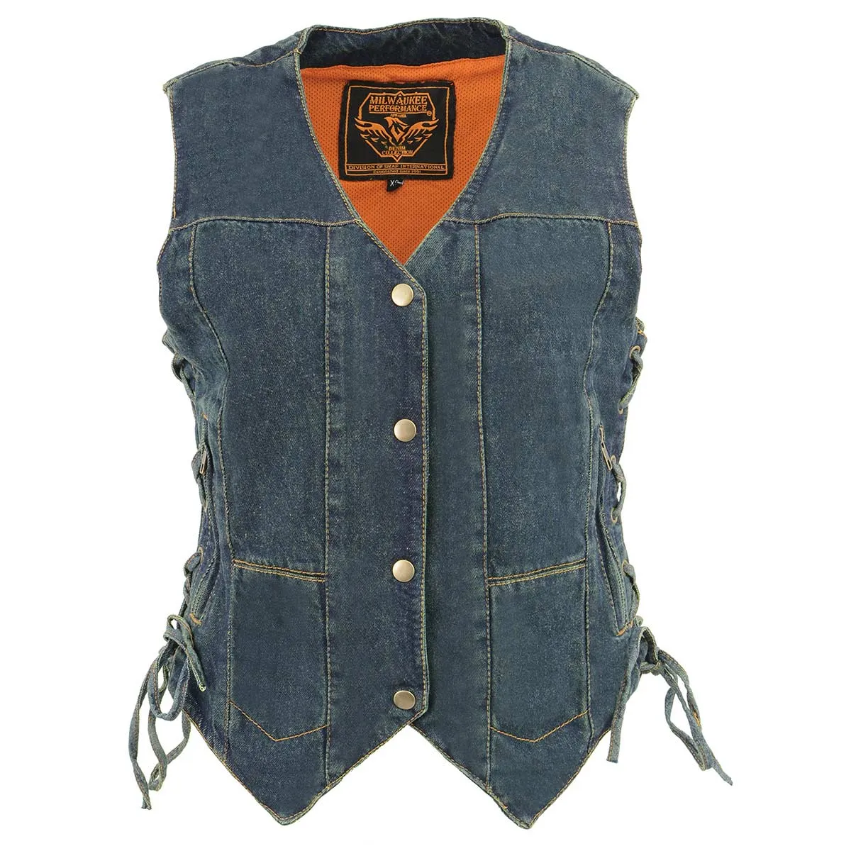 Milwaukee Leather MDL4020 Women's Classic Blue 6 Pocket Side Lace Denim Vest