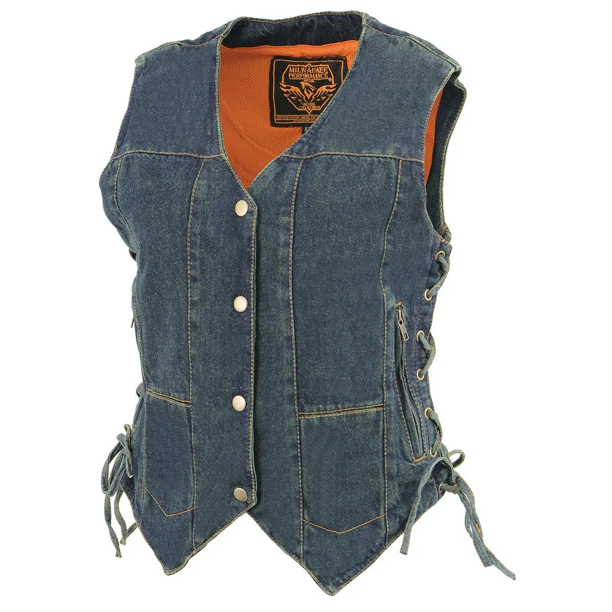 Milwaukee Leather MDL4020 Women's Classic Blue 6 Pocket Side Lace Denim Vest