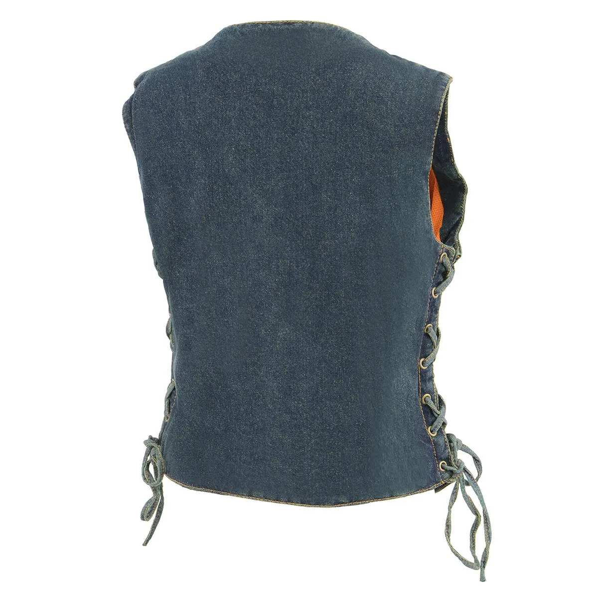 Milwaukee Leather MDL4020 Women's Classic Blue 6 Pocket Side Lace Denim Vest