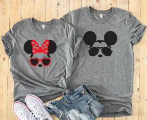 Minnie and Mickey Sunglasses Shirts - Disney Couples Shirt - Minnie with Heart Sunglasses - Mickey with Aviator Glasses - Matching Shirts
