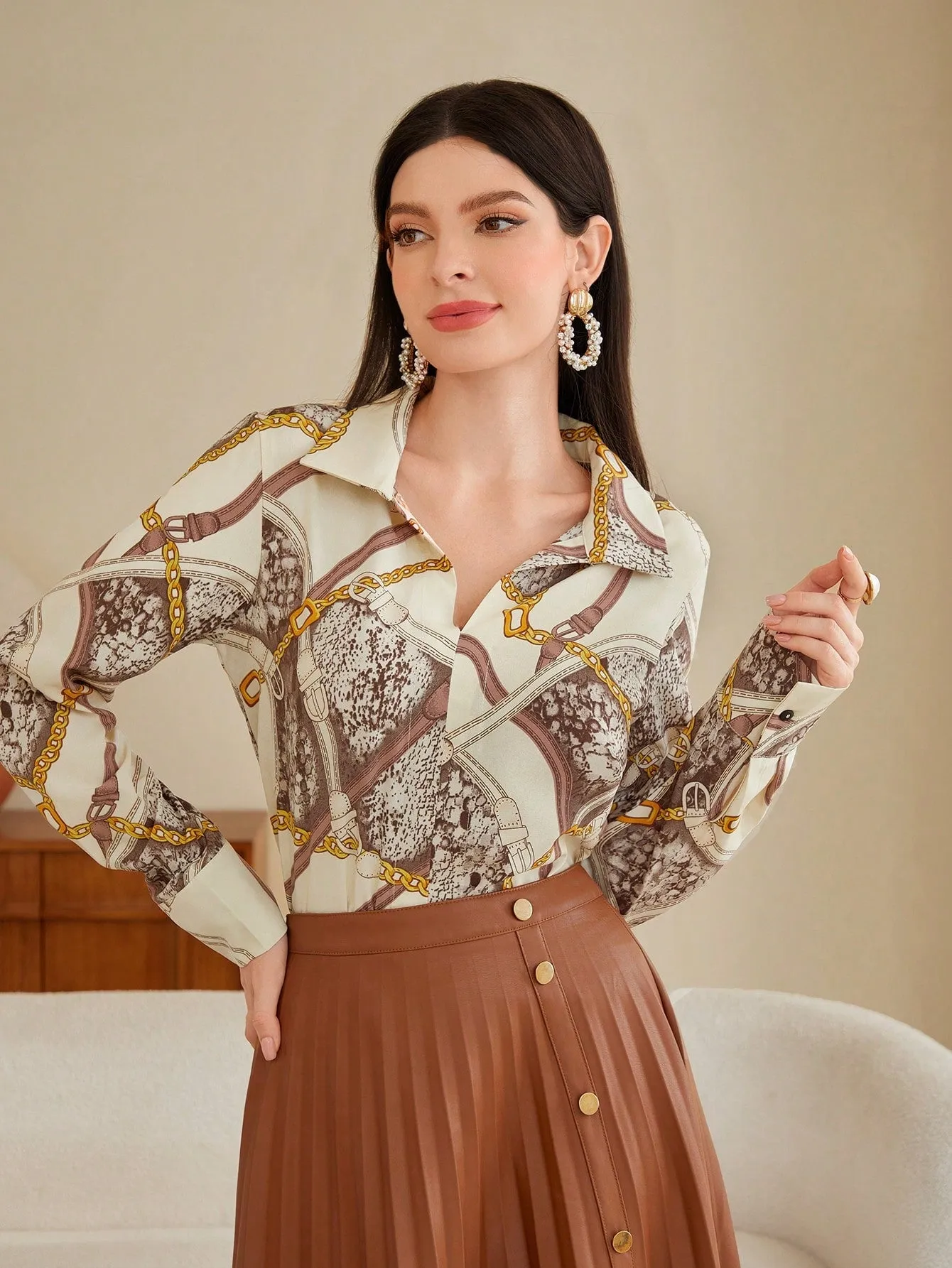 Mulvari Chain & Snakeskin Print Blouse