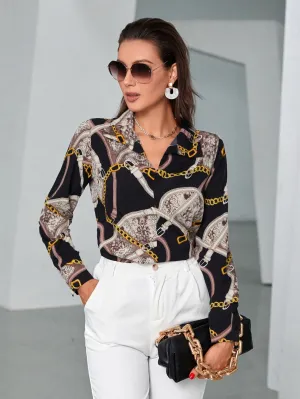 Mulvari Chain & Snakeskin Print Blouse