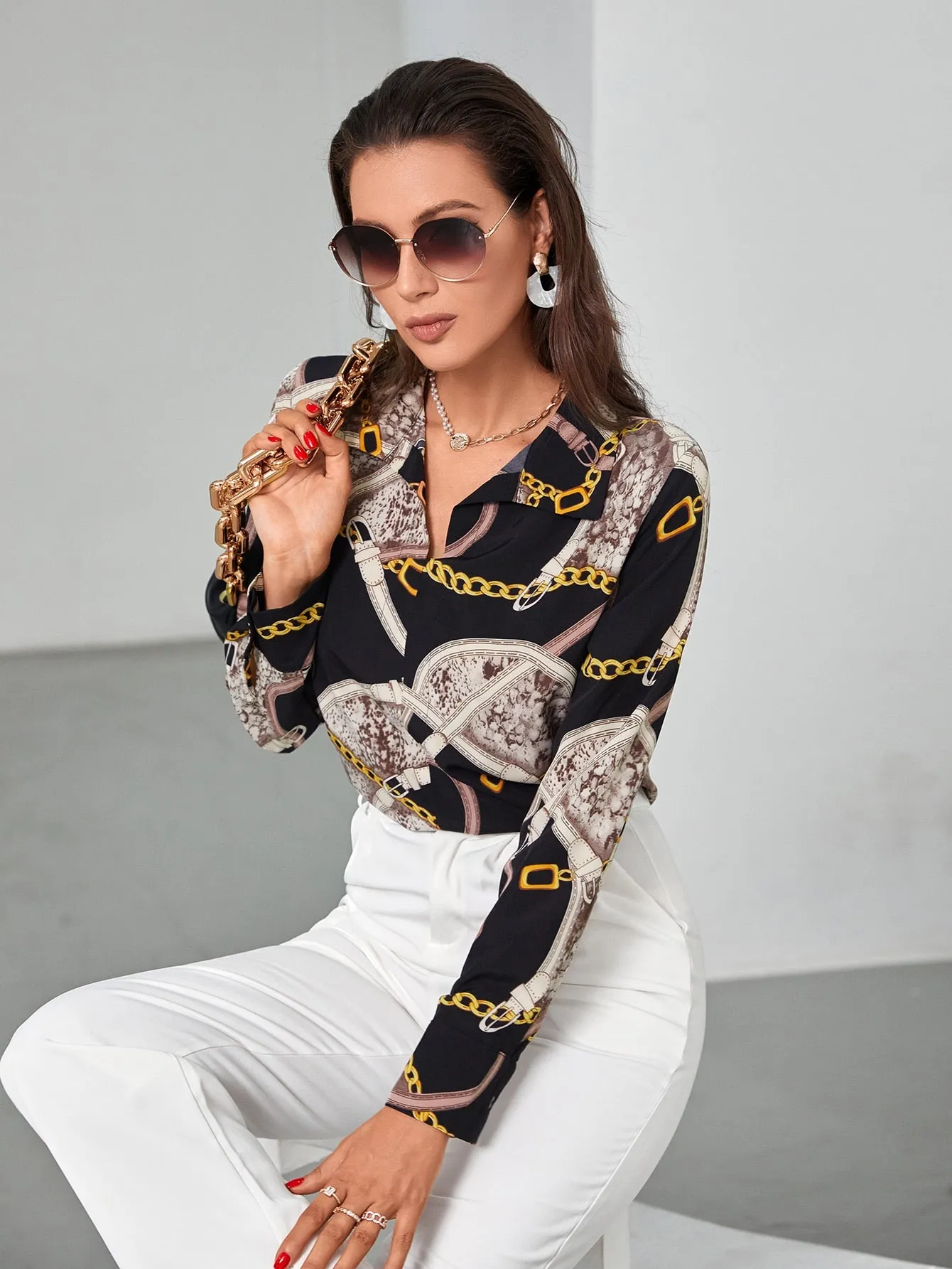 Mulvari Chain & Snakeskin Print Blouse