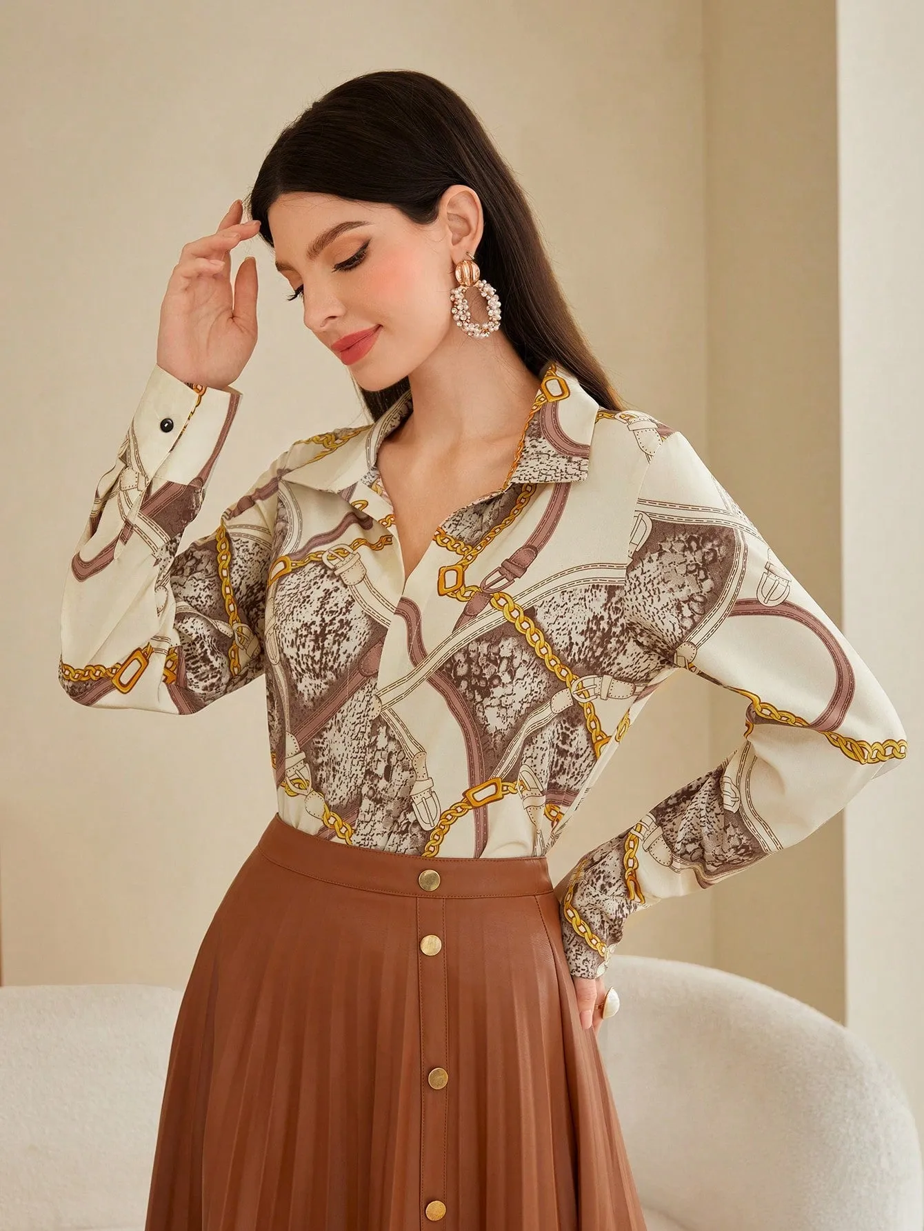 Mulvari Chain & Snakeskin Print Blouse