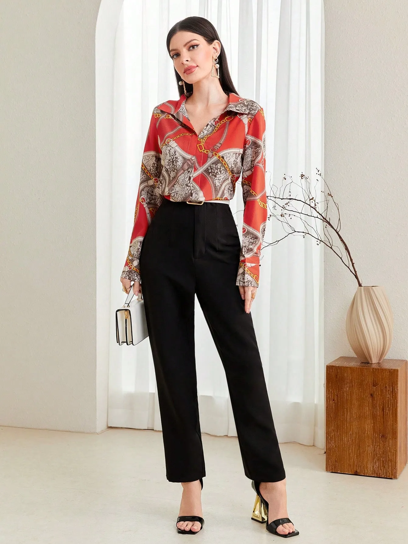 Mulvari Chain & Snakeskin Print Blouse