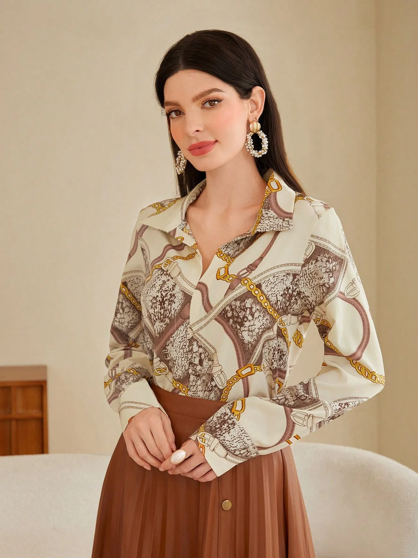 Mulvari Chain & Snakeskin Print Blouse