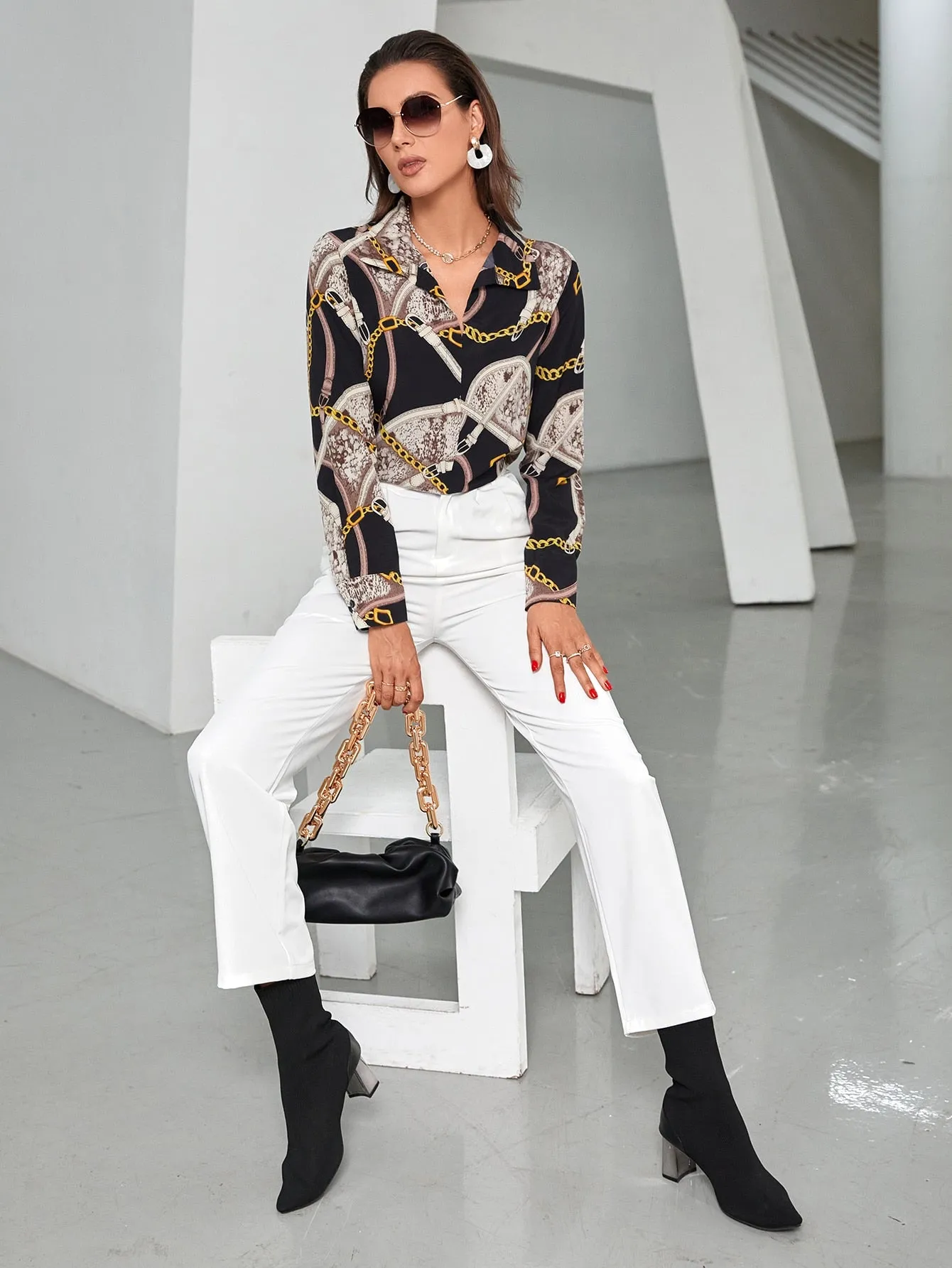 Mulvari Chain & Snakeskin Print Blouse