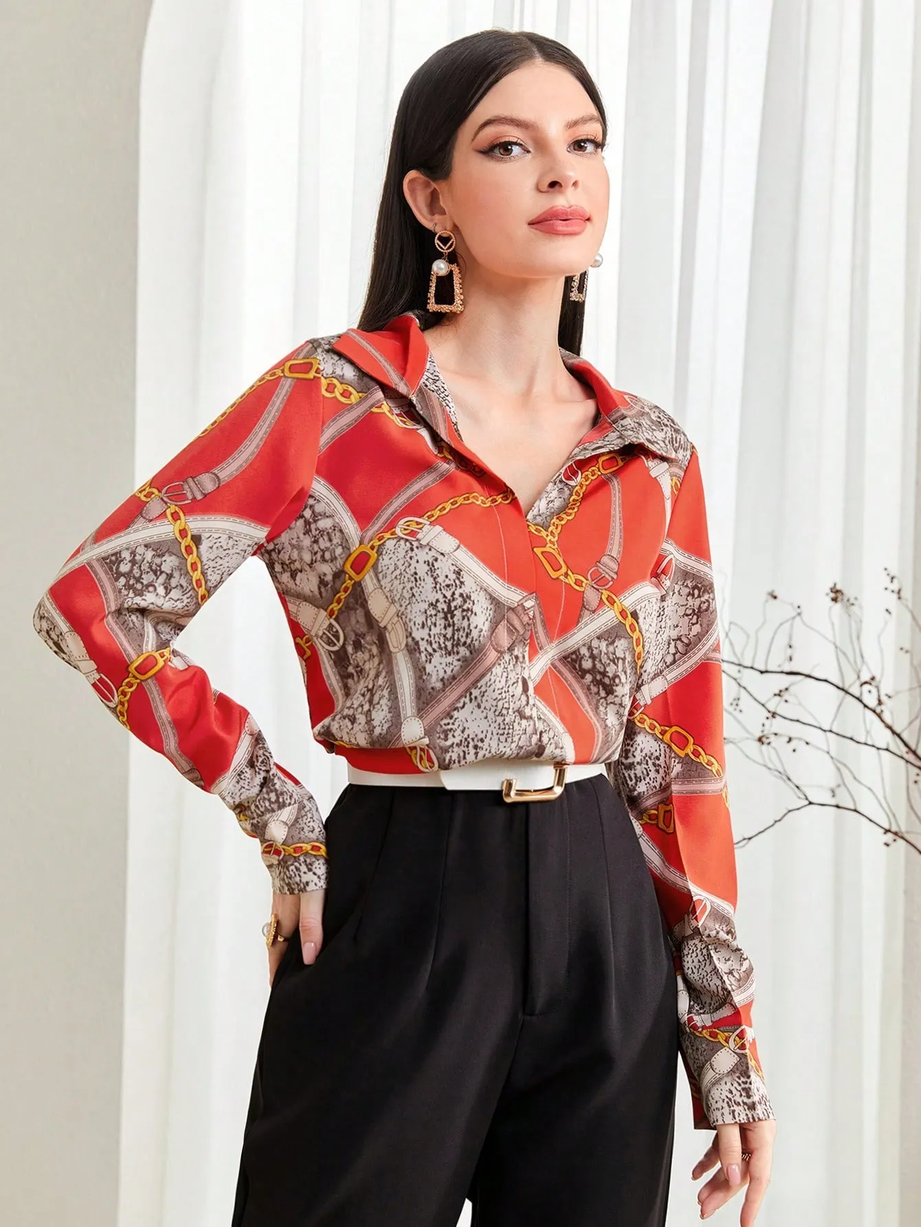 Mulvari Chain & Snakeskin Print Blouse