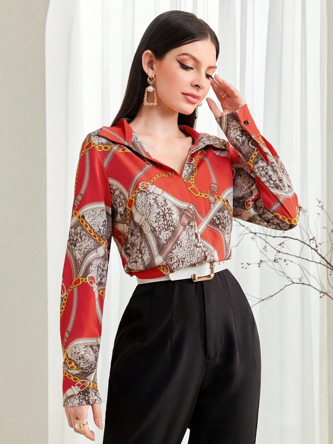 Mulvari Chain & Snakeskin Print Blouse