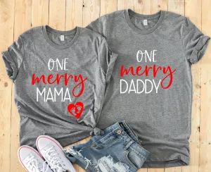 One Merry Mama - One Merry Daddy - Christmas Couple Shirts - Cute Pregnancy Baby Announcement Shirt - Baby Reveal Christmas Parents Shirt