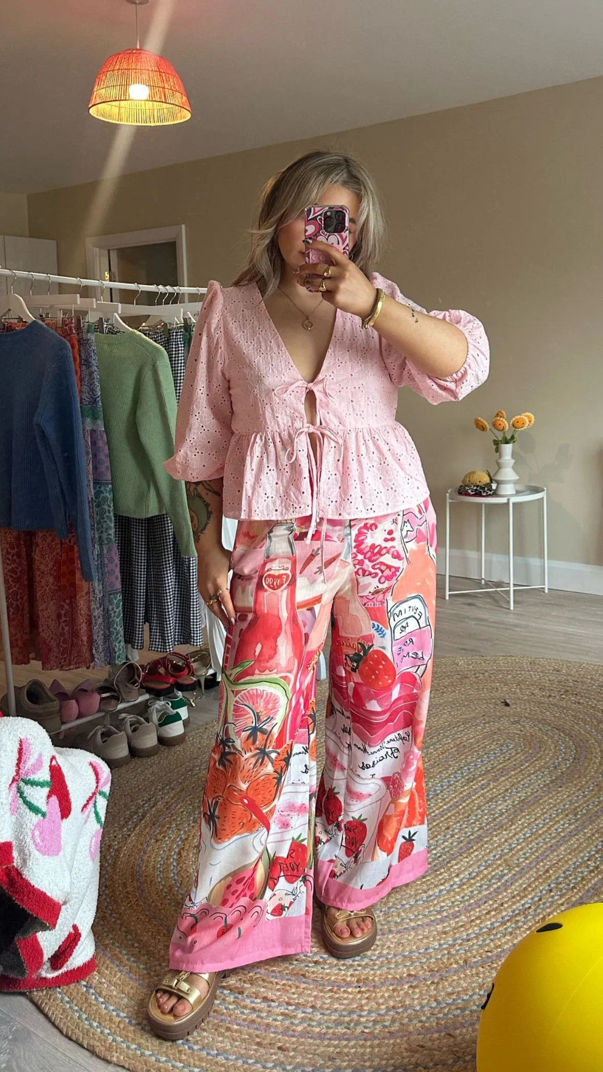 Pink Pattered Pull on Trousers
