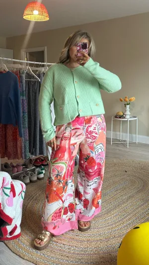 Pink Pattered Pull on Trousers
