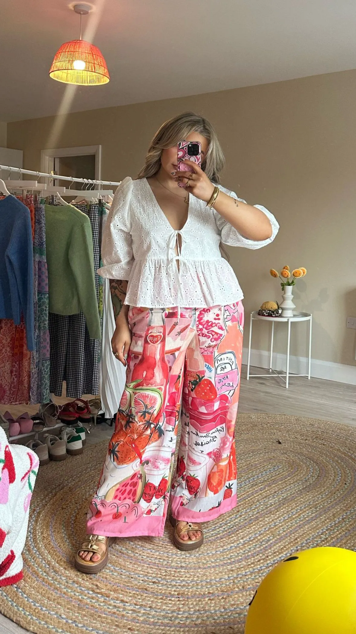Pink Pattered Pull on Trousers