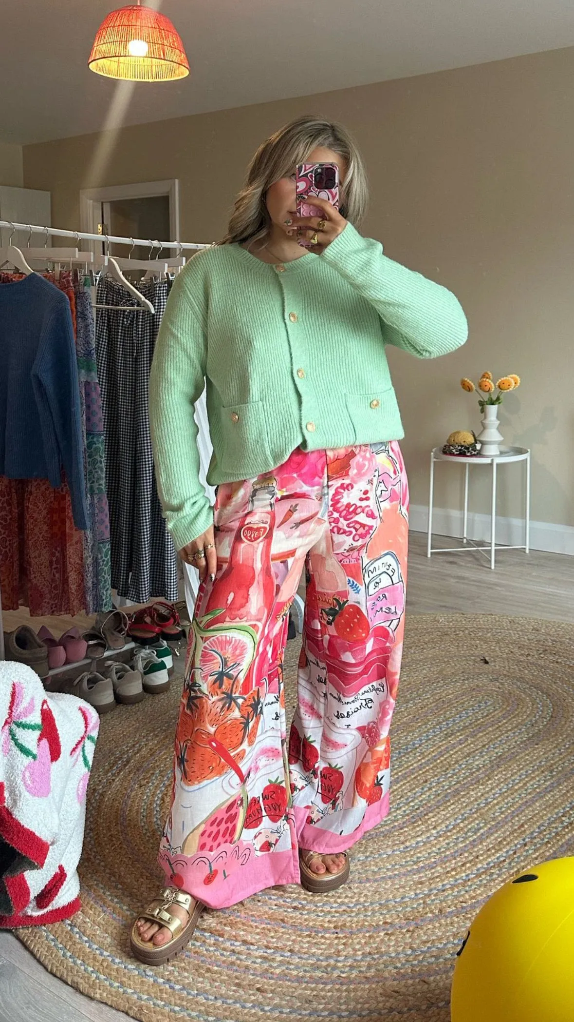 Pink Pattered Pull on Trousers