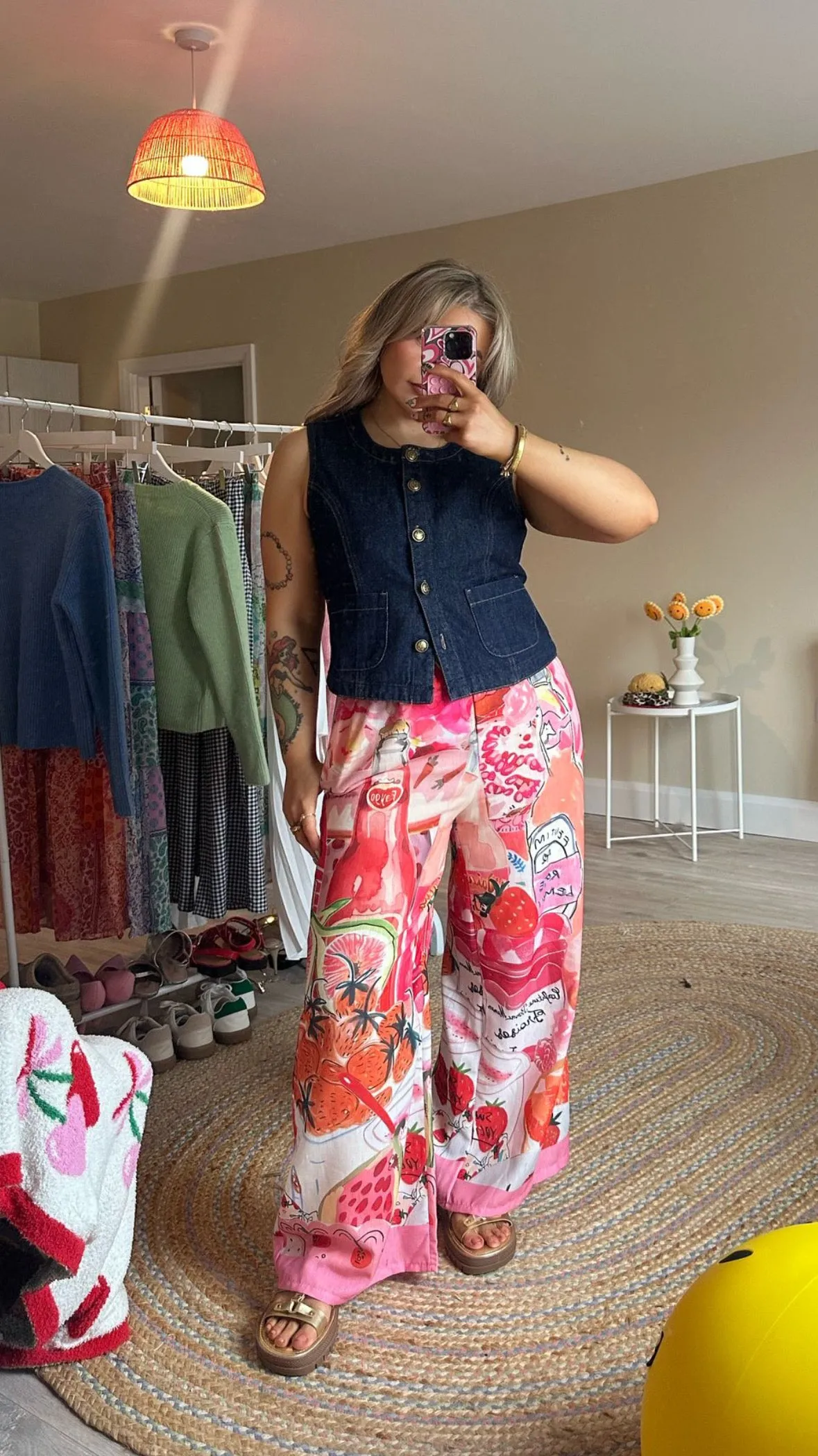 Pink Pattered Pull on Trousers