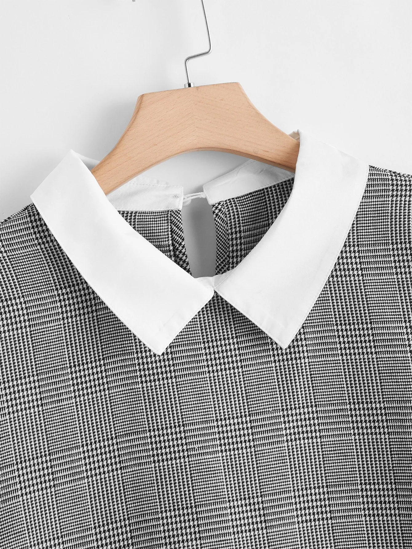 Plaid Contrast Collar Long Sleeve Collar Regular Plus Size Blouse
