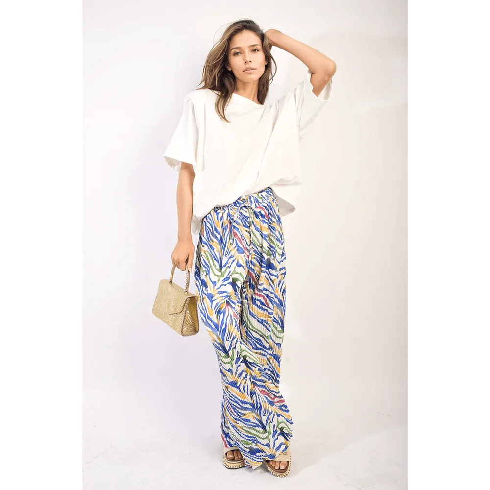 Pleated Wide Leg And Elastic Waist Trousers