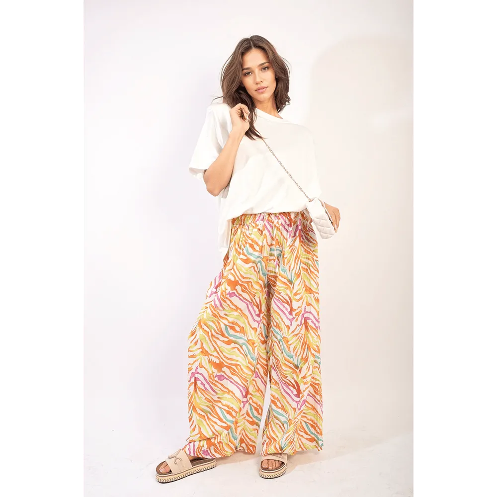 Pleated Wide Leg And Elastic Waist Trousers