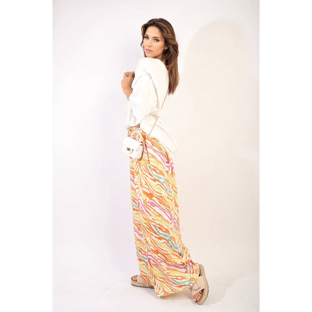 Pleated Wide Leg And Elastic Waist Trousers