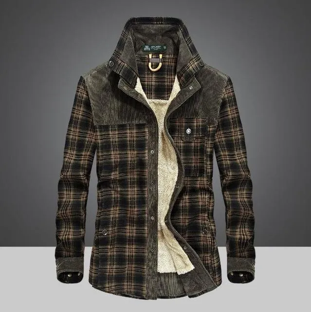 Plus Size Winter Snow Warm Thick Plaid Men Shirts